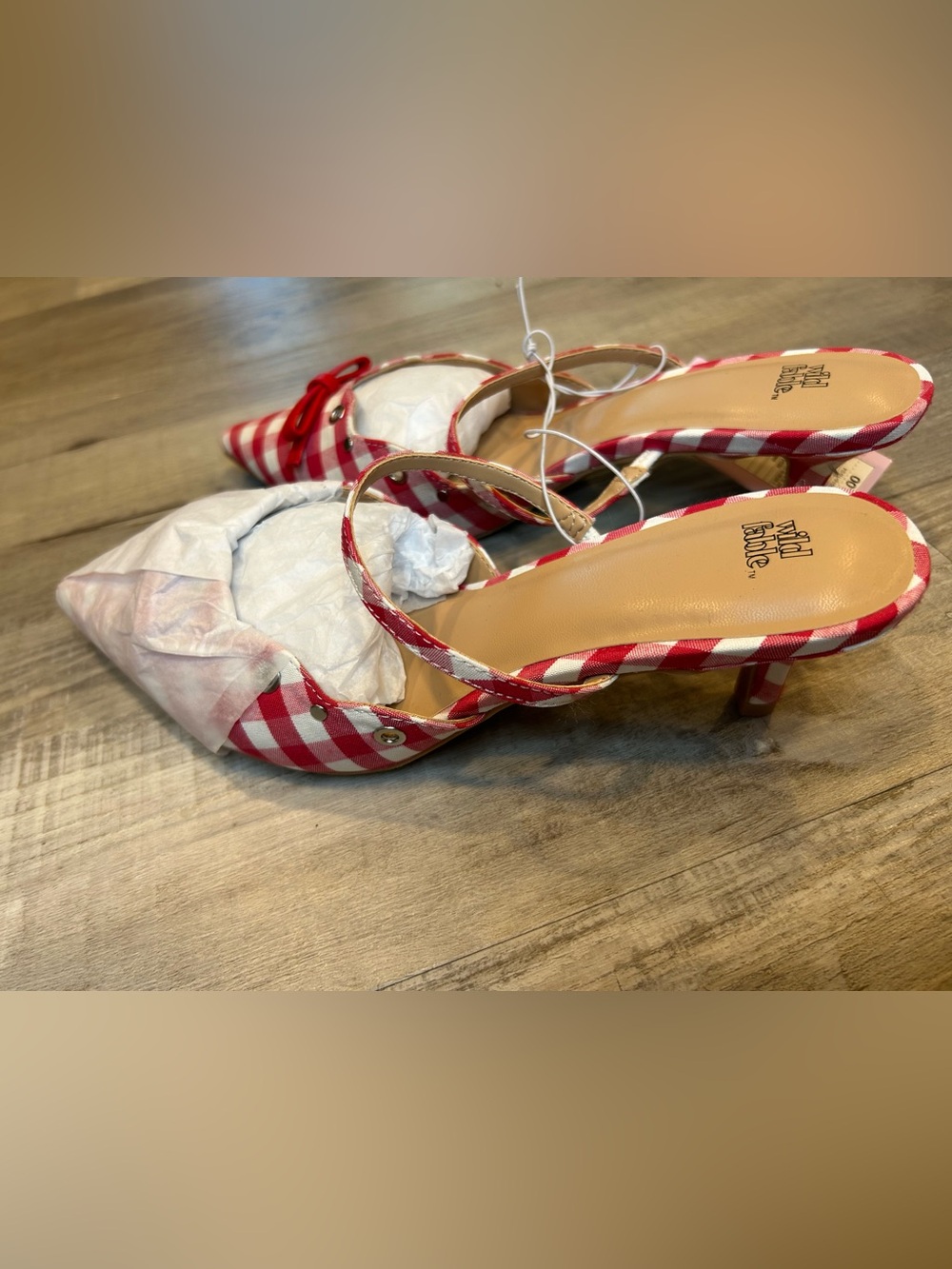 New Womens Lysandra Gingham Eyelet Kitten Heels, Red Slip-on Wild Fable - Picture 2 of 7